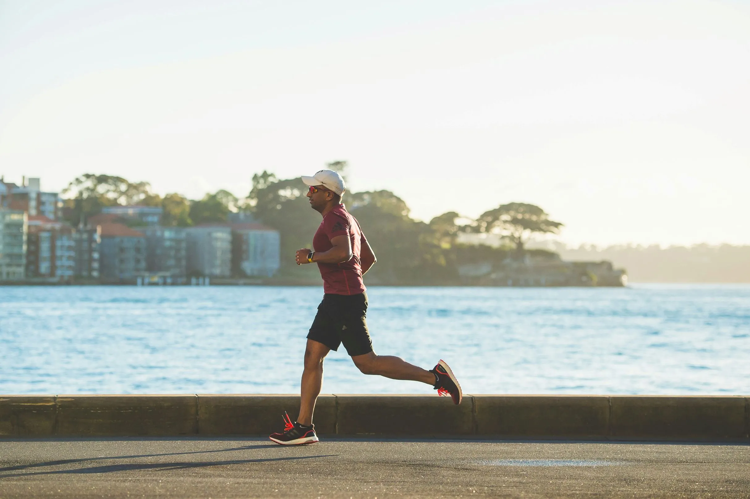 A man working running