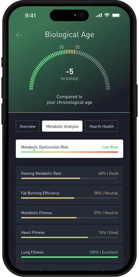 Smartphone showing immunity index 59 with health metrics: steps 12,791, HRV 31, resting heart rate 49.
