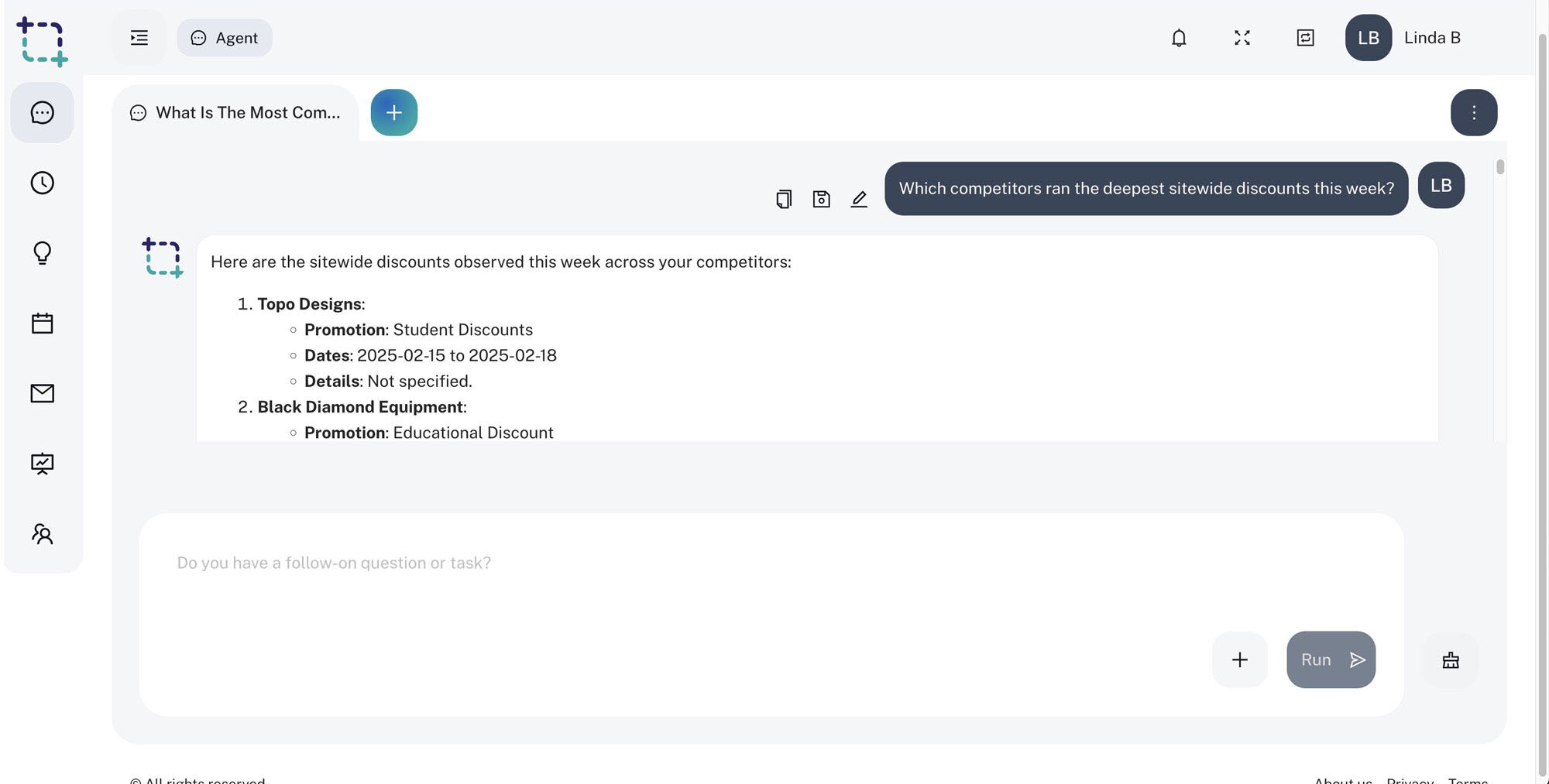 Ask the ShopVision Super Agent questions about your tracked brands