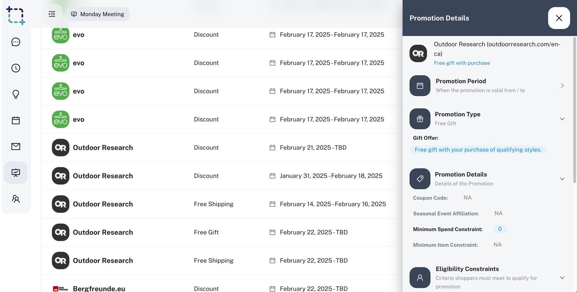 Get a weekly digest of competitor campaign activity and site updates with Monday Meeting