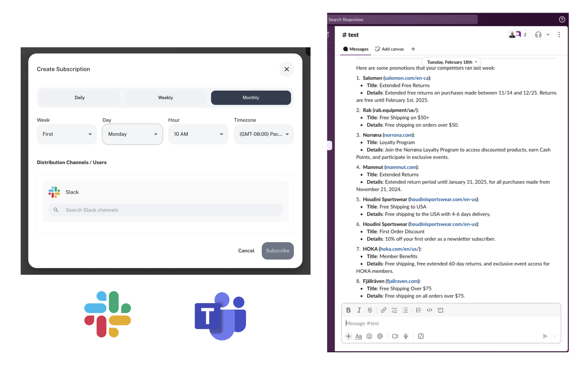 Talk to ShopVision directly from Slack or Teams
