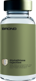 Small glass vial labeled Brond containing Glutathione Injection with a metallic cap.