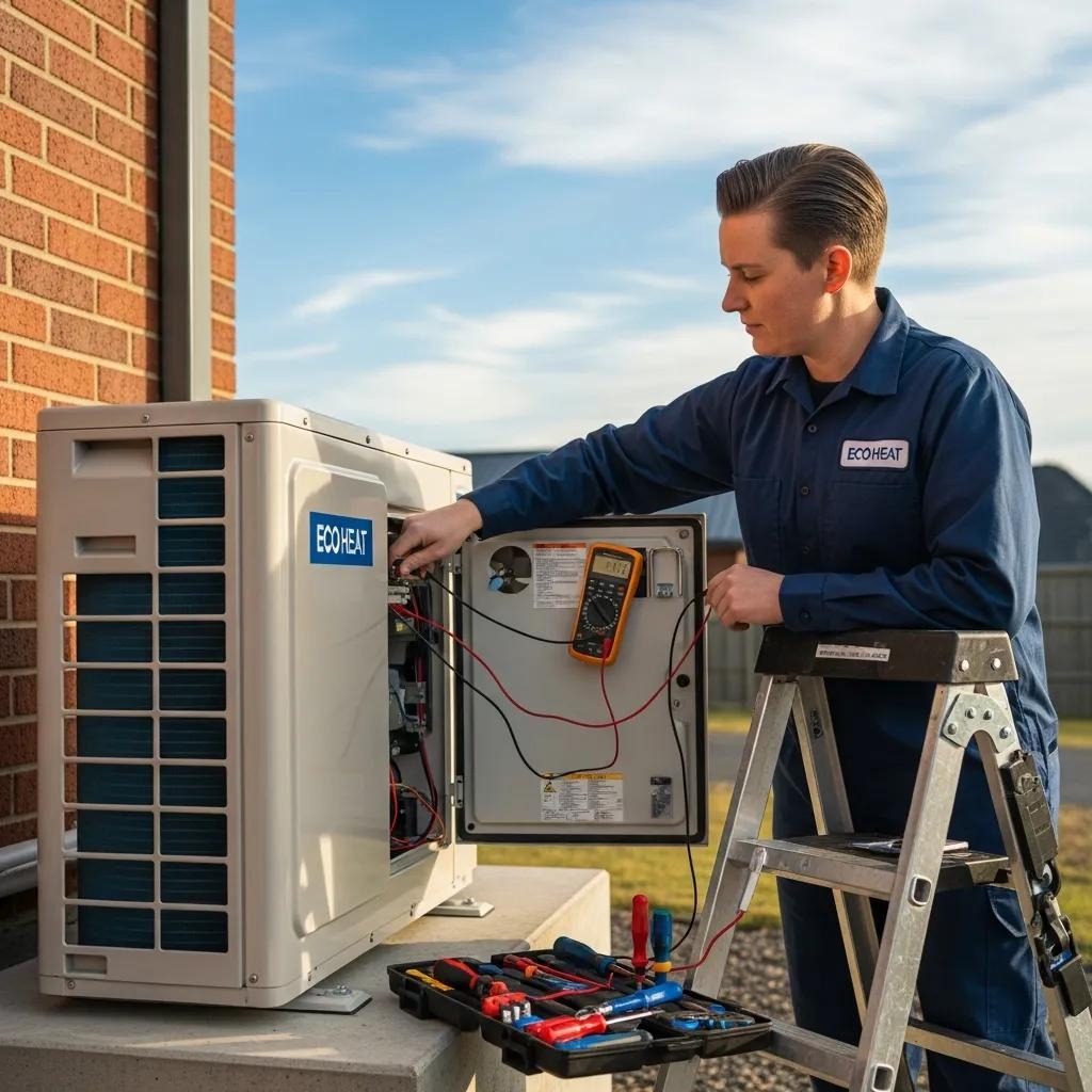 Technician performing a heat‑pump tune‑up in a Wichita home