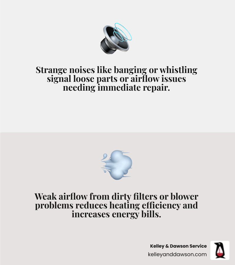 infographic showing common furnace problems in Andover KS including strange noises, weak airflow, uneven heating, yellow pilot light, burning odors, rising utility bills, and when to call for emergency service versus scheduled maintenance - furnace repair in andover, ks infographic 2_facts_emoji_grey infographic showing common furnace problems in Andover KS including strange noises, weak airflow, uneven heating, yellow pilot light, burning odors, rising utility bills, and when to call for emergency service versus scheduled maintenance - furnace repair in andover, ks infographic 2_facts_emoji_grey