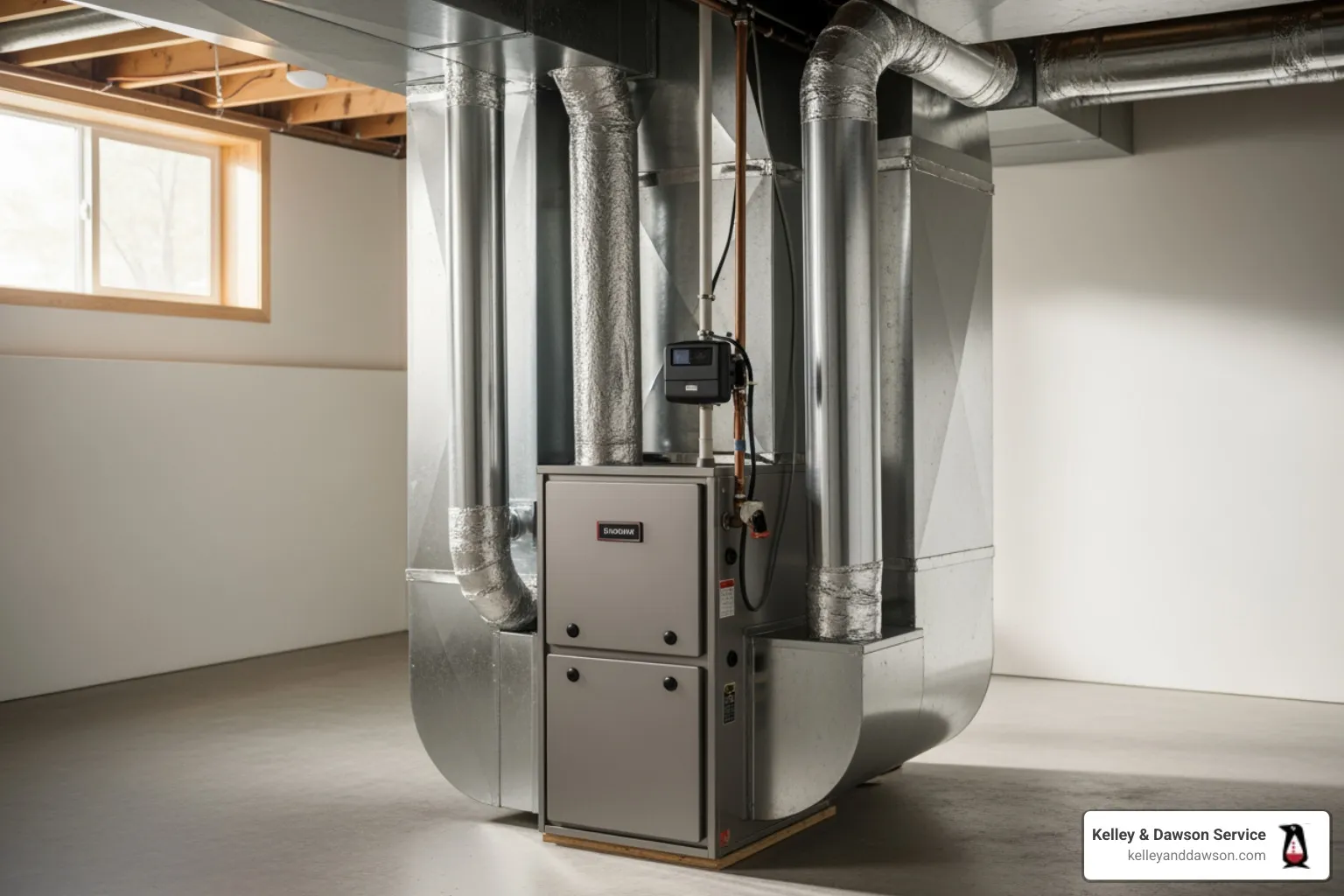 modern high-efficiency furnace in a home basement - furnace replacement in andover, ks