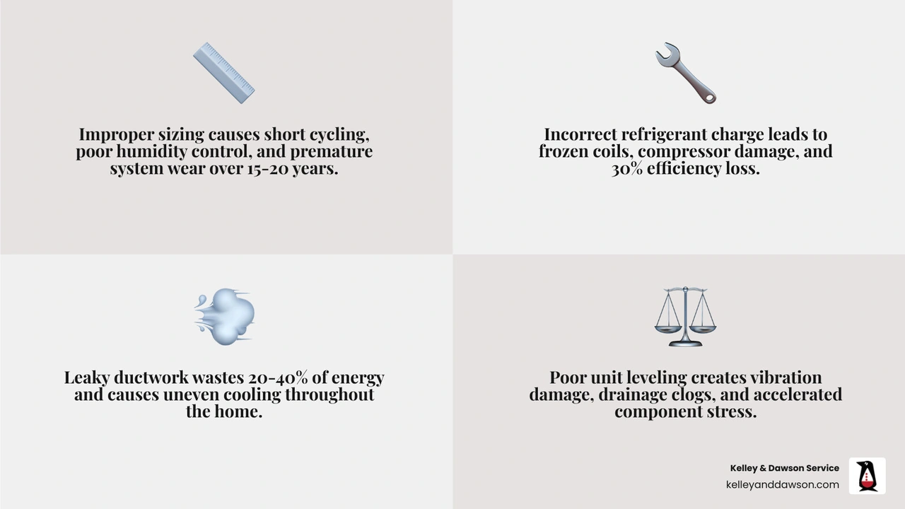 Infographic showing how bad AC installation causes long-term efficiency, comfort, and reliability problems - how bad ac