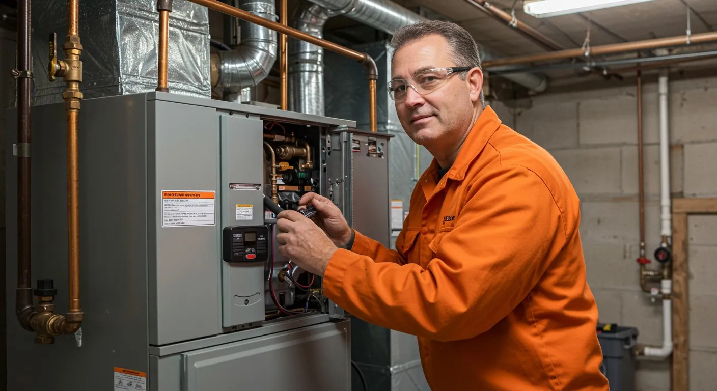 A man fixing a furnace.