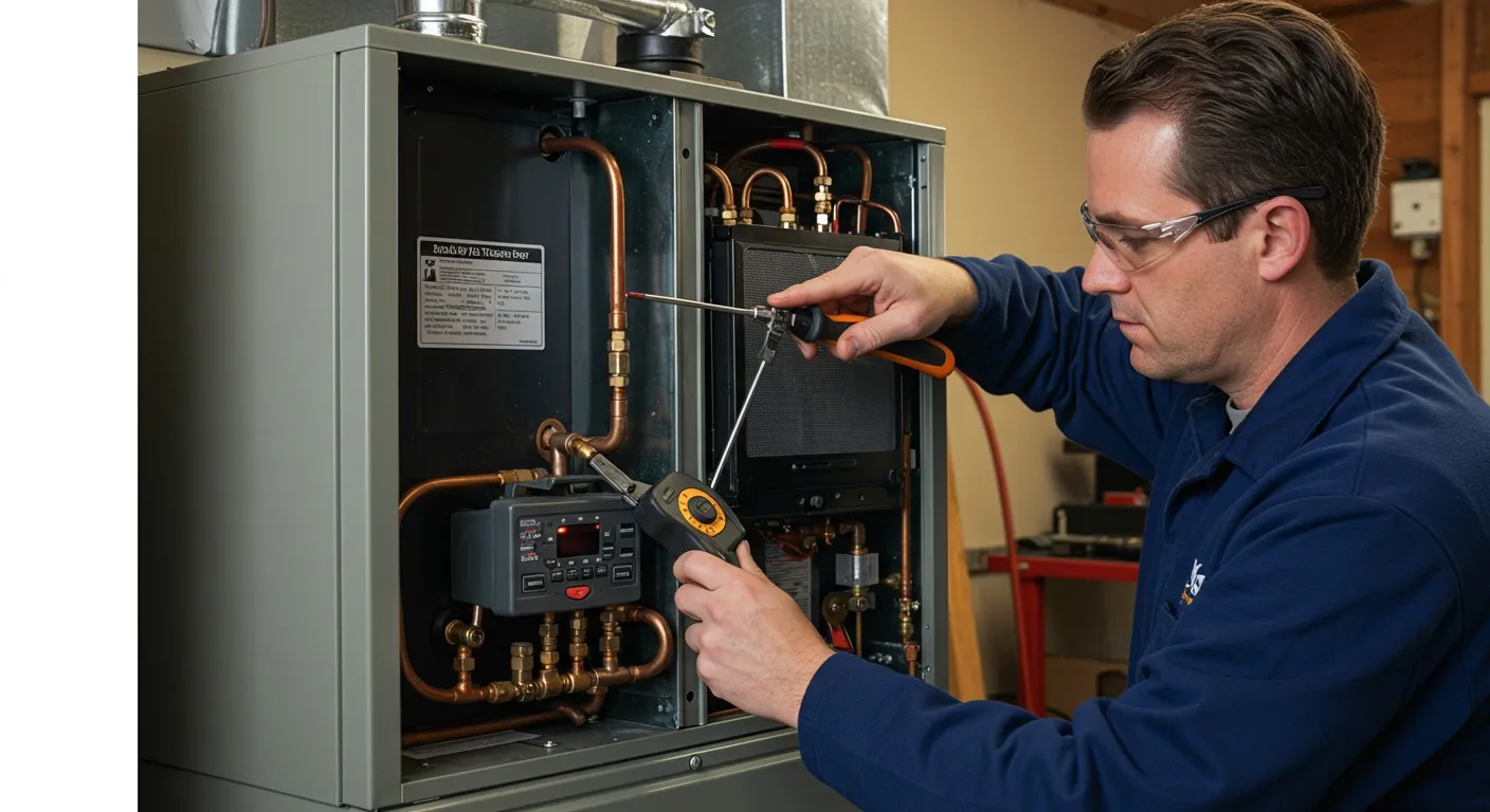 An HVAC technician servicing an air handler.