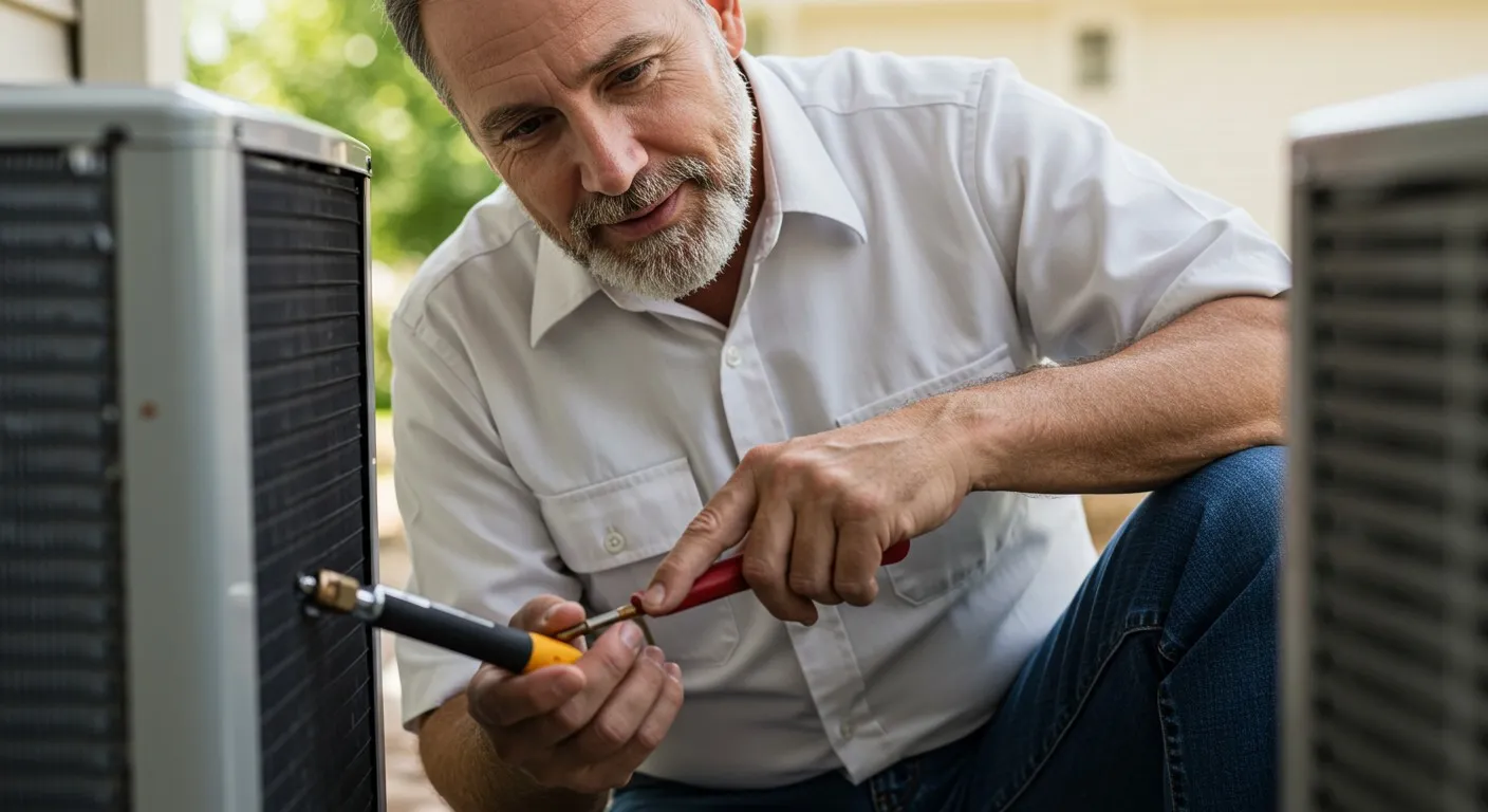 A technician fixes a cooling unit.