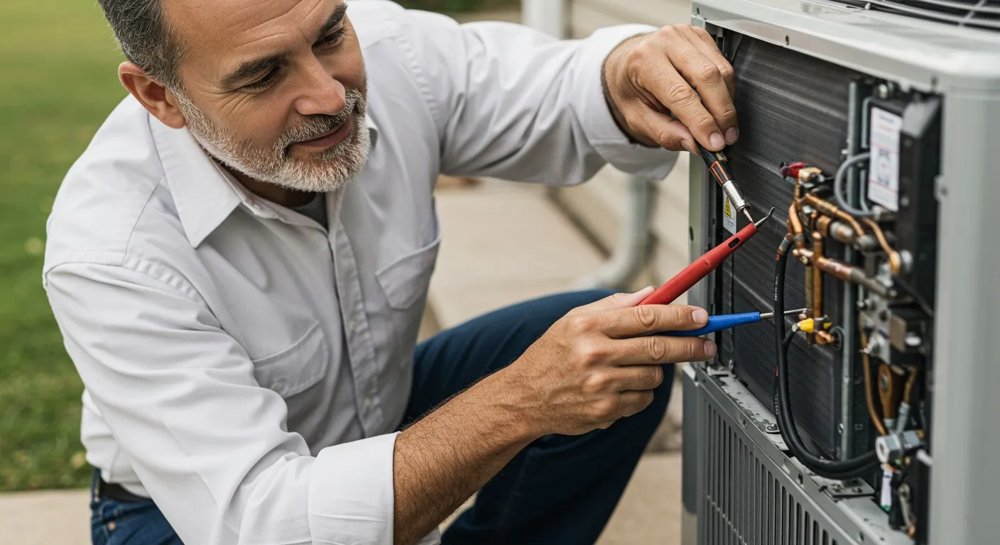 A technician works on a cooling unit.