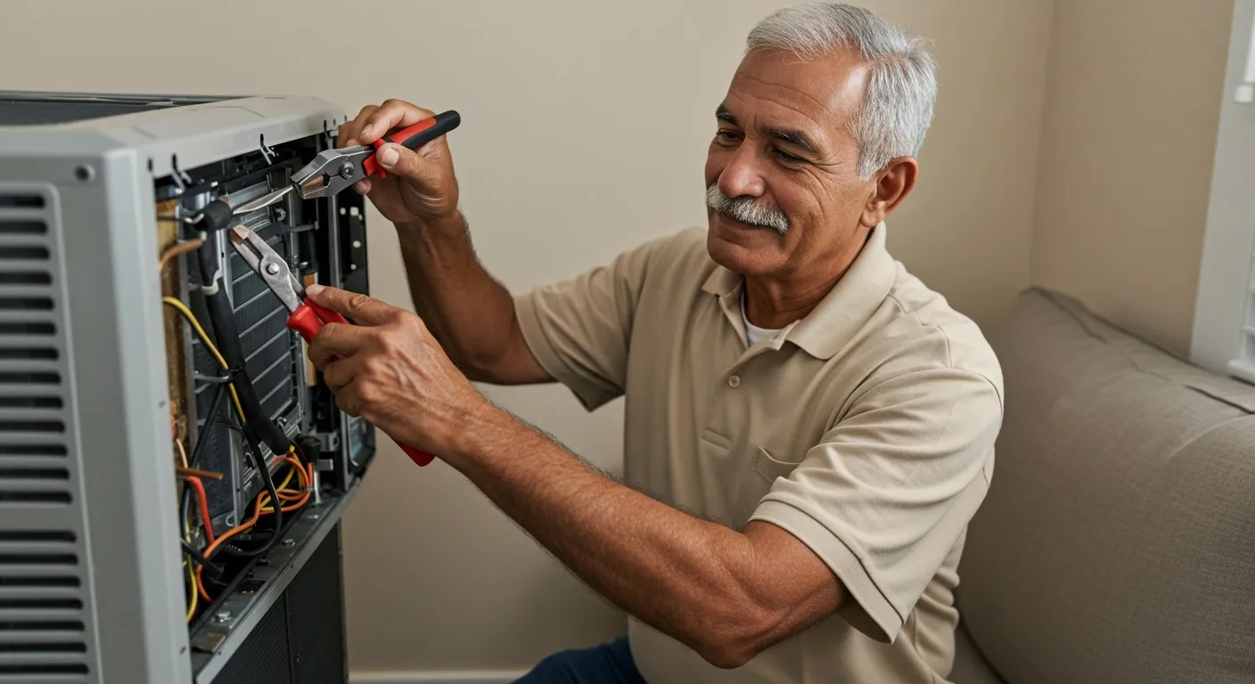 A man fixes an air conditioner.
