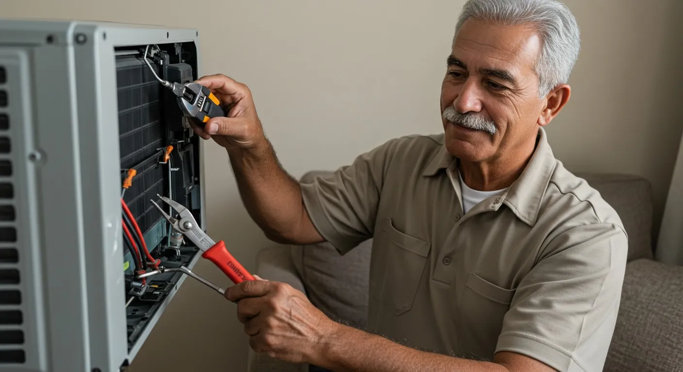A man repairs an air conditioner.