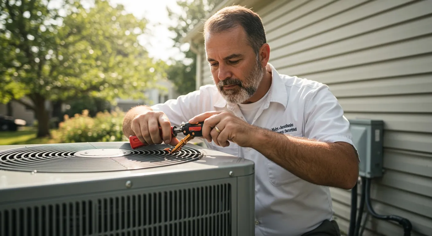 male technician repairing an AC unit.