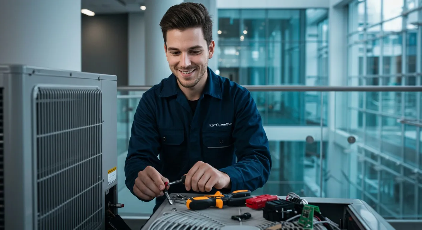 technician fixing an AC unit.