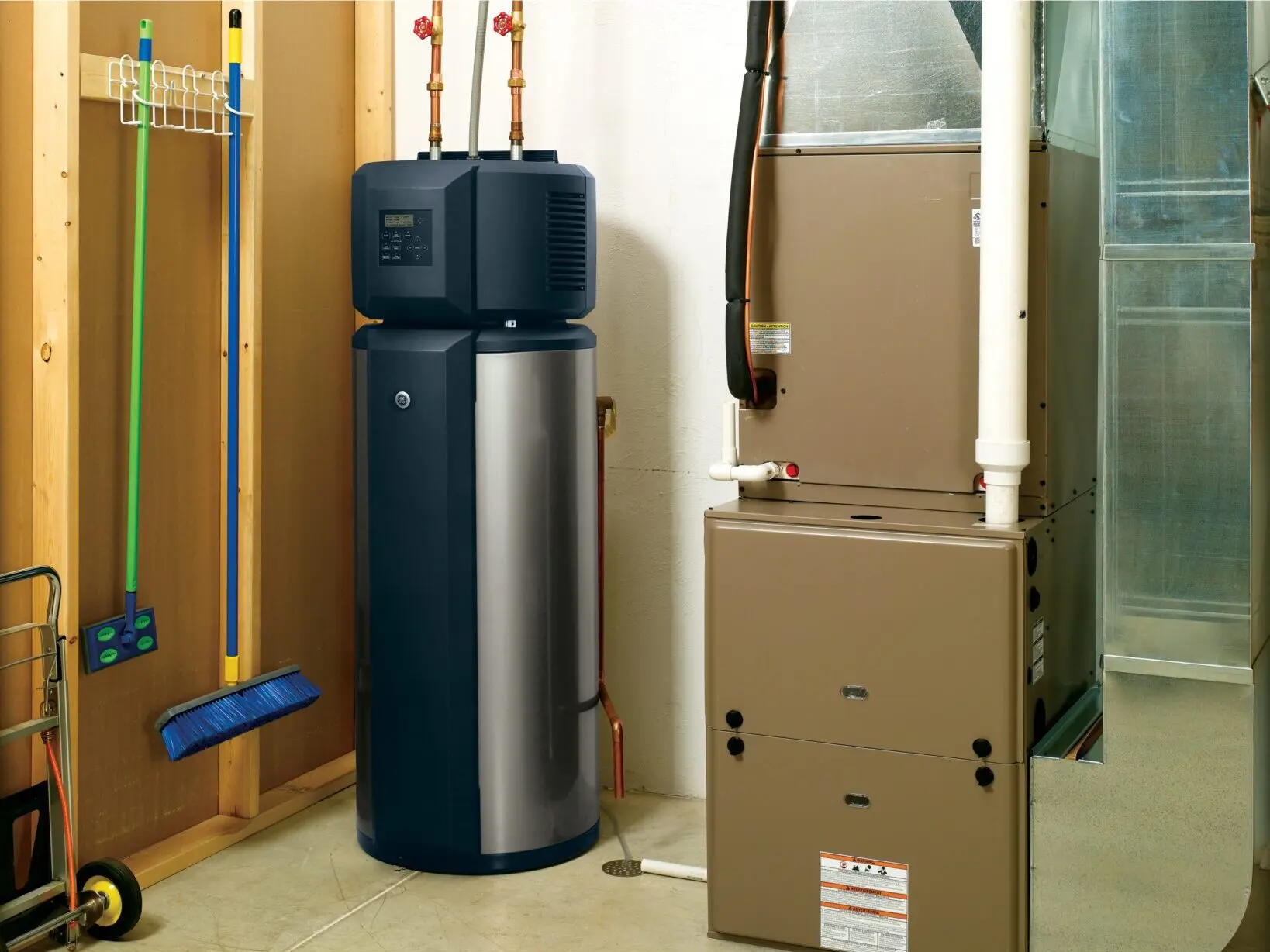 Heat pump water heater next to furnace.