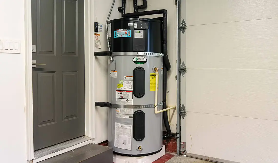 A.O. Smith water heater in garage.