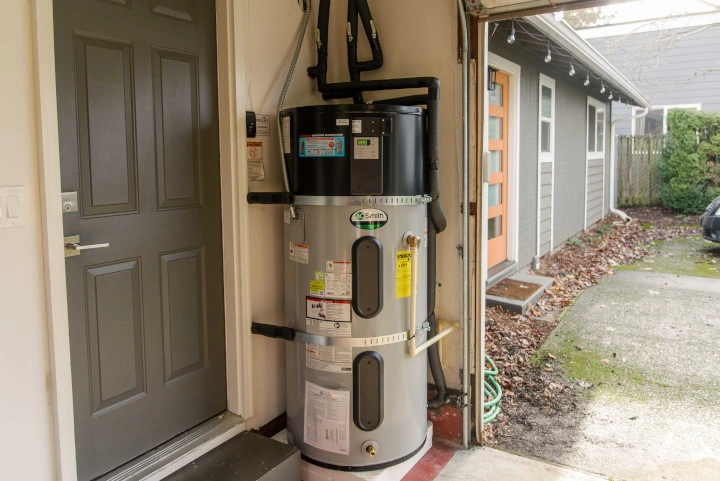 A.O. Smith water heater in garage.