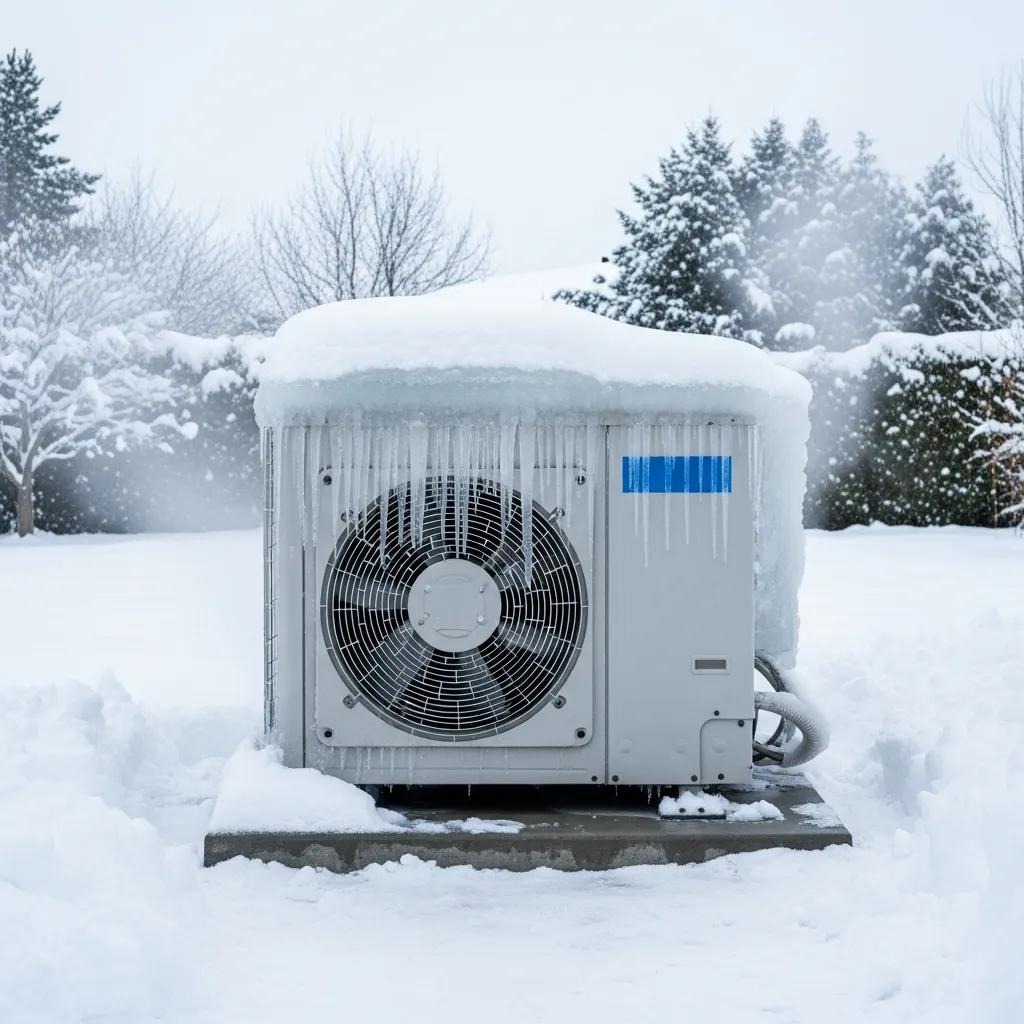 Outdoor heat pump unit with ice buildup that reduces cooling efficiency