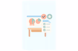 Illustration of a person lying face down on a table with checklist icons and approval symbols around.