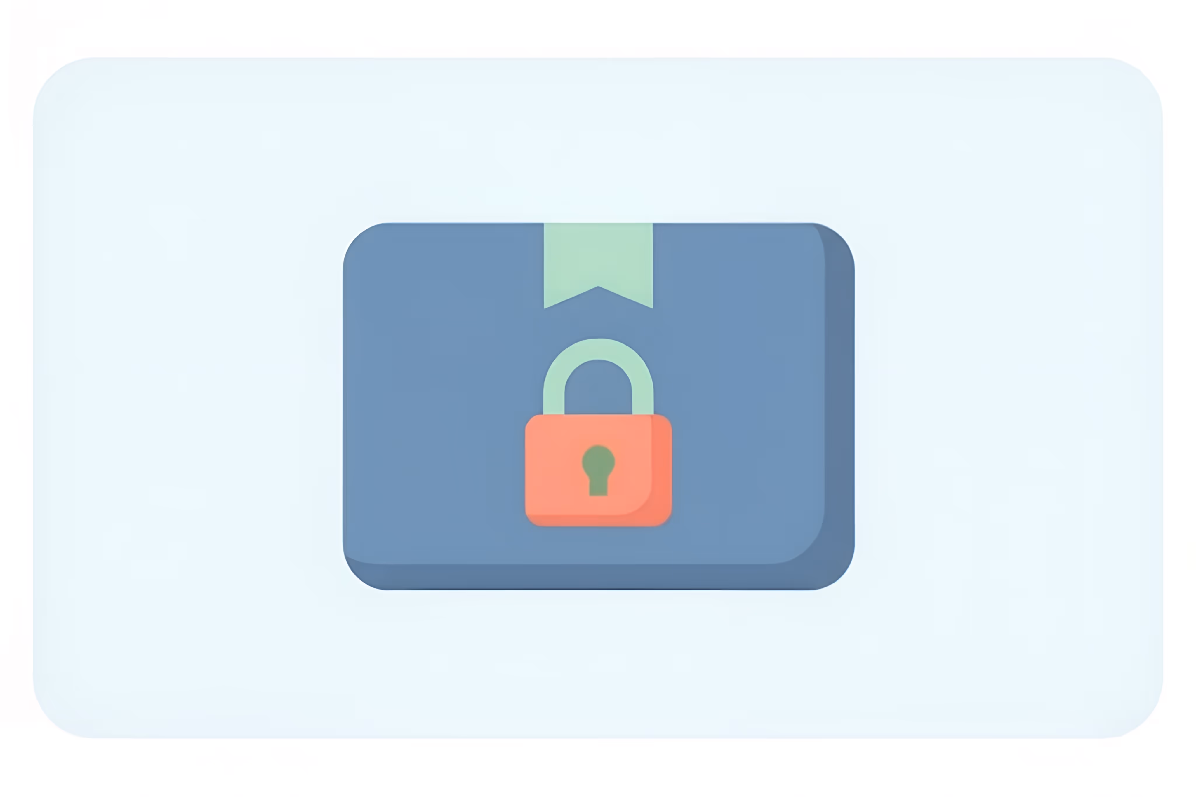 Illustration of a blue package with a green ribbon and a red padlock symbolizing secure delivery.