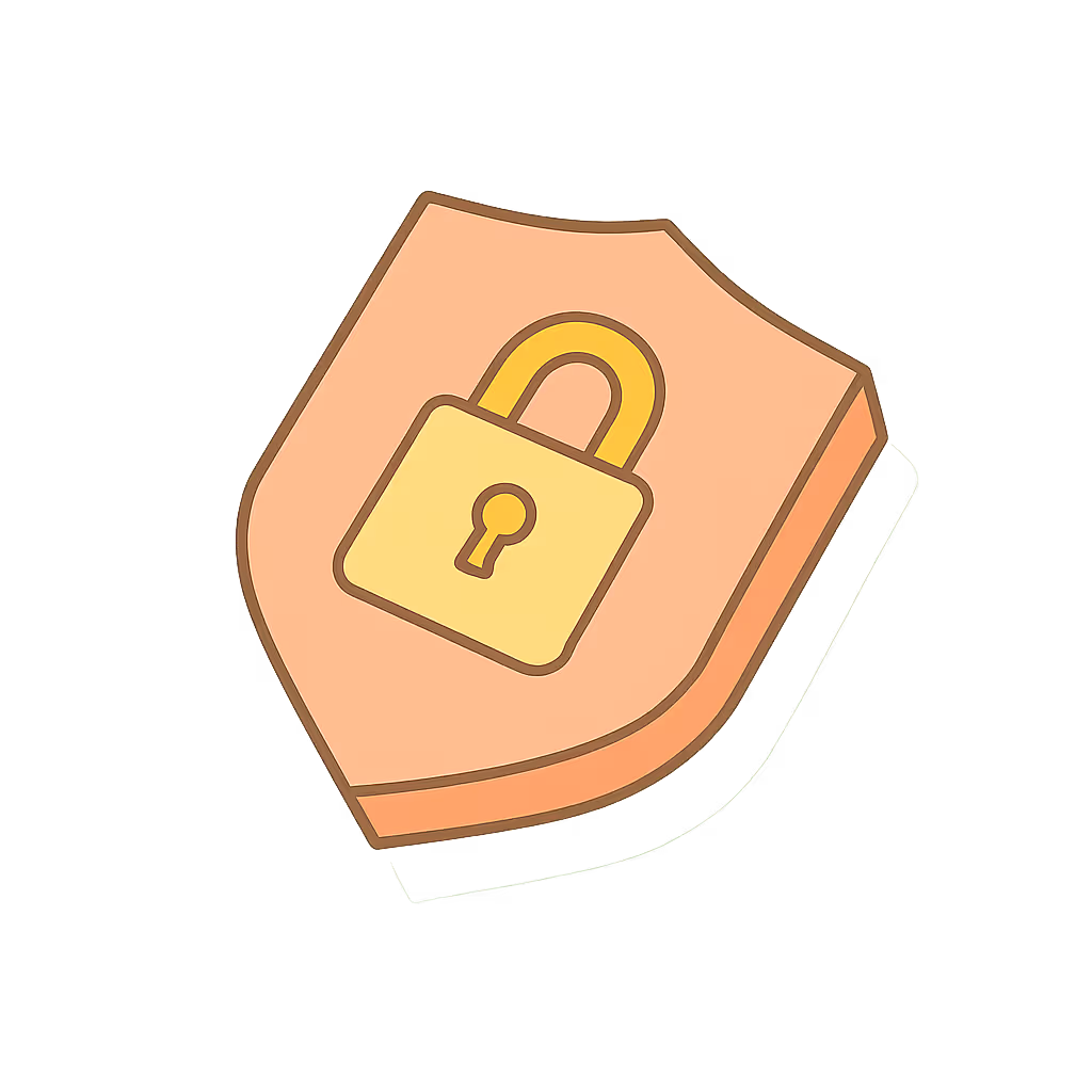 3D shield icon with a yellow padlock symbolizing security and protection.