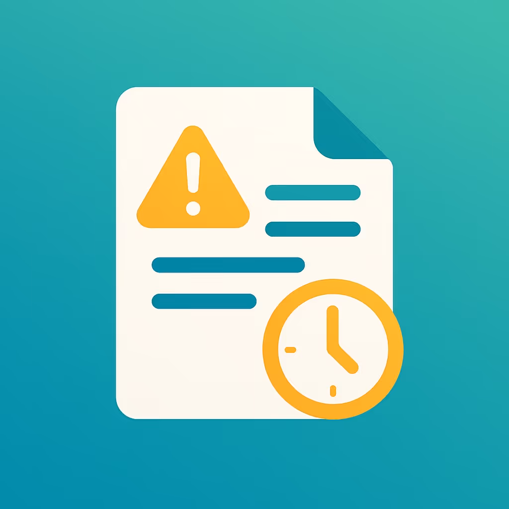 Document icon with a yellow warning triangle and a clock symbol indicating a delayed or missing form.
