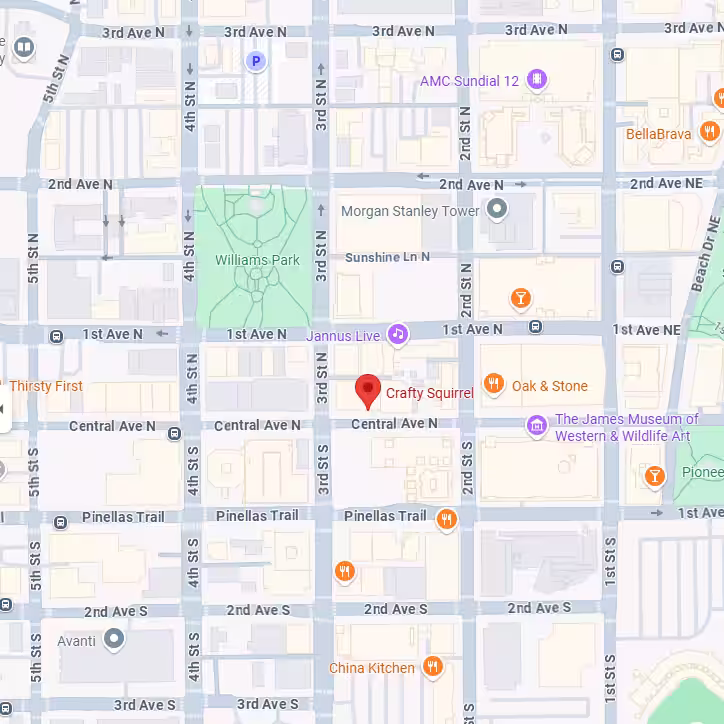 Crafty Squirrels location on google maps in downtown st petersburg located at 259 Central Ave, St. Petersburg, FL.