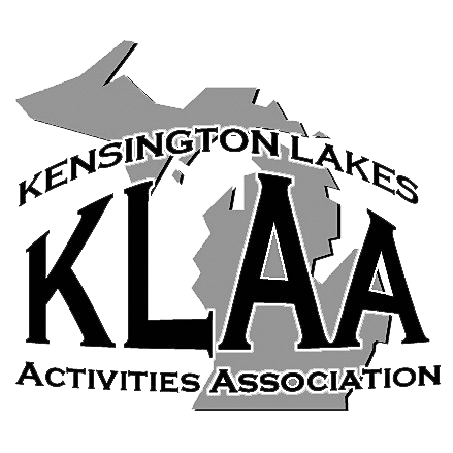 Logo of Kensington Lakes Activities Association (KLAA) with a gray outline of Michigan state in the background.