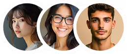 A group of three people with different facial expressions.