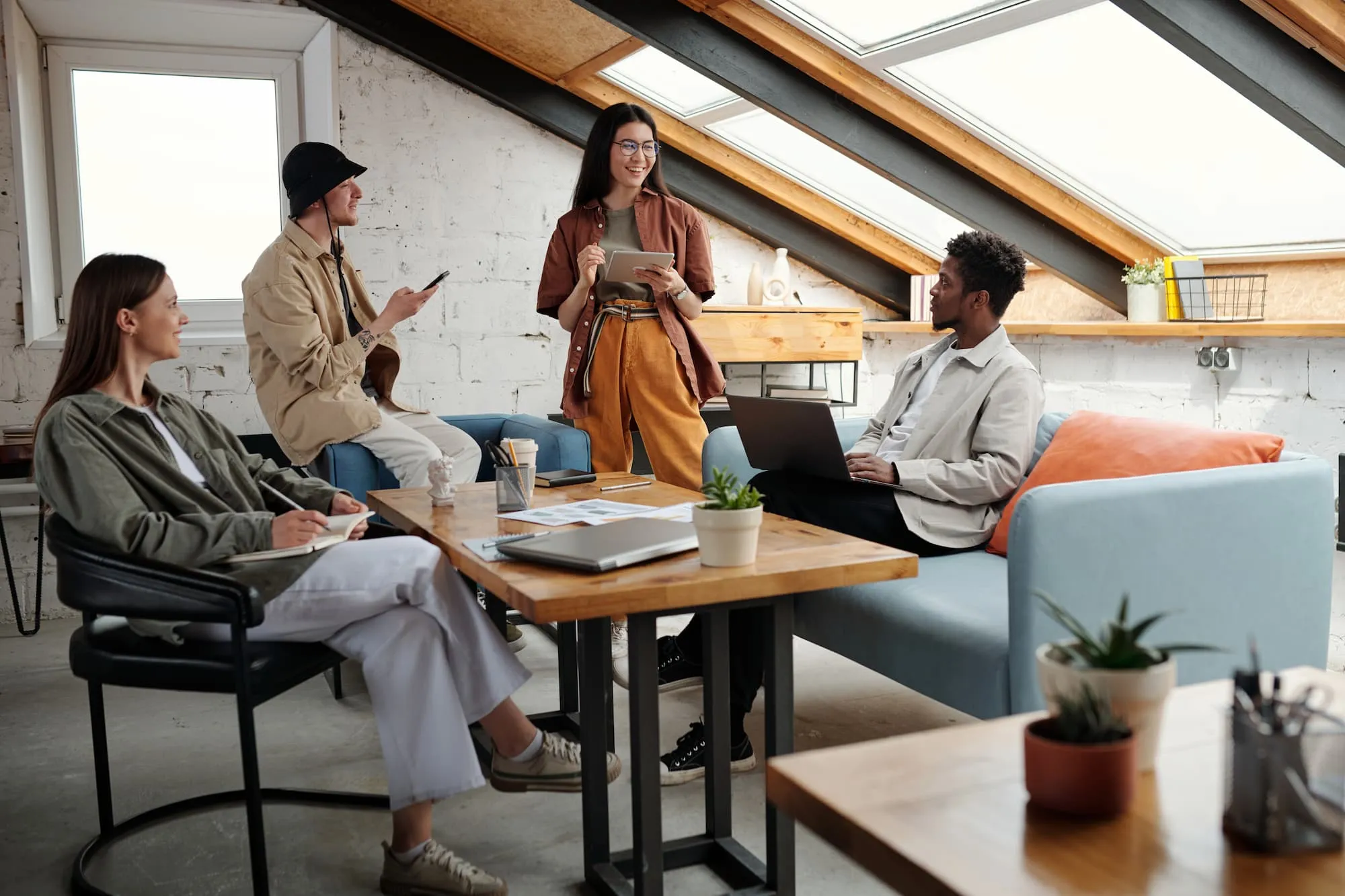 group of intercultural professionals discussing new seasons release