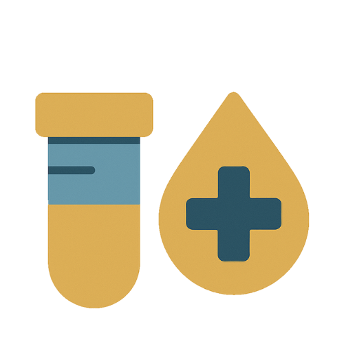 Illustration of a lab tube and a drop of blood with a cross in the center