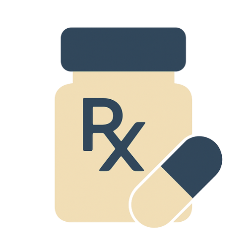 Illustration of a medicine bottle and a capsule