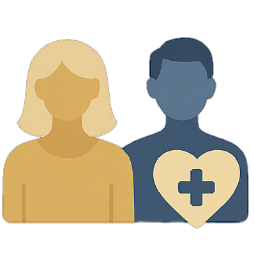 Illustration of a woman and a man with a heart over the man
