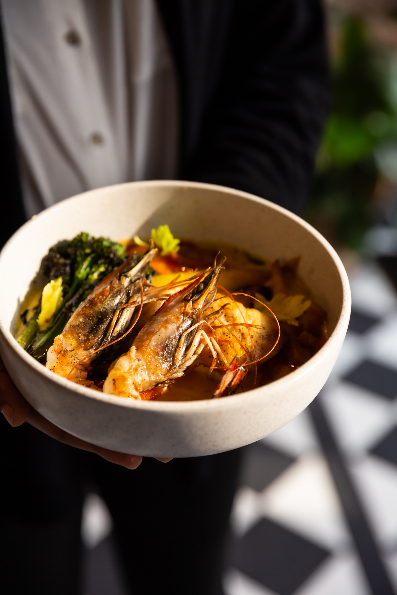 commercial photography of a prawn dish at Eliza Jane hotel in New Orleans