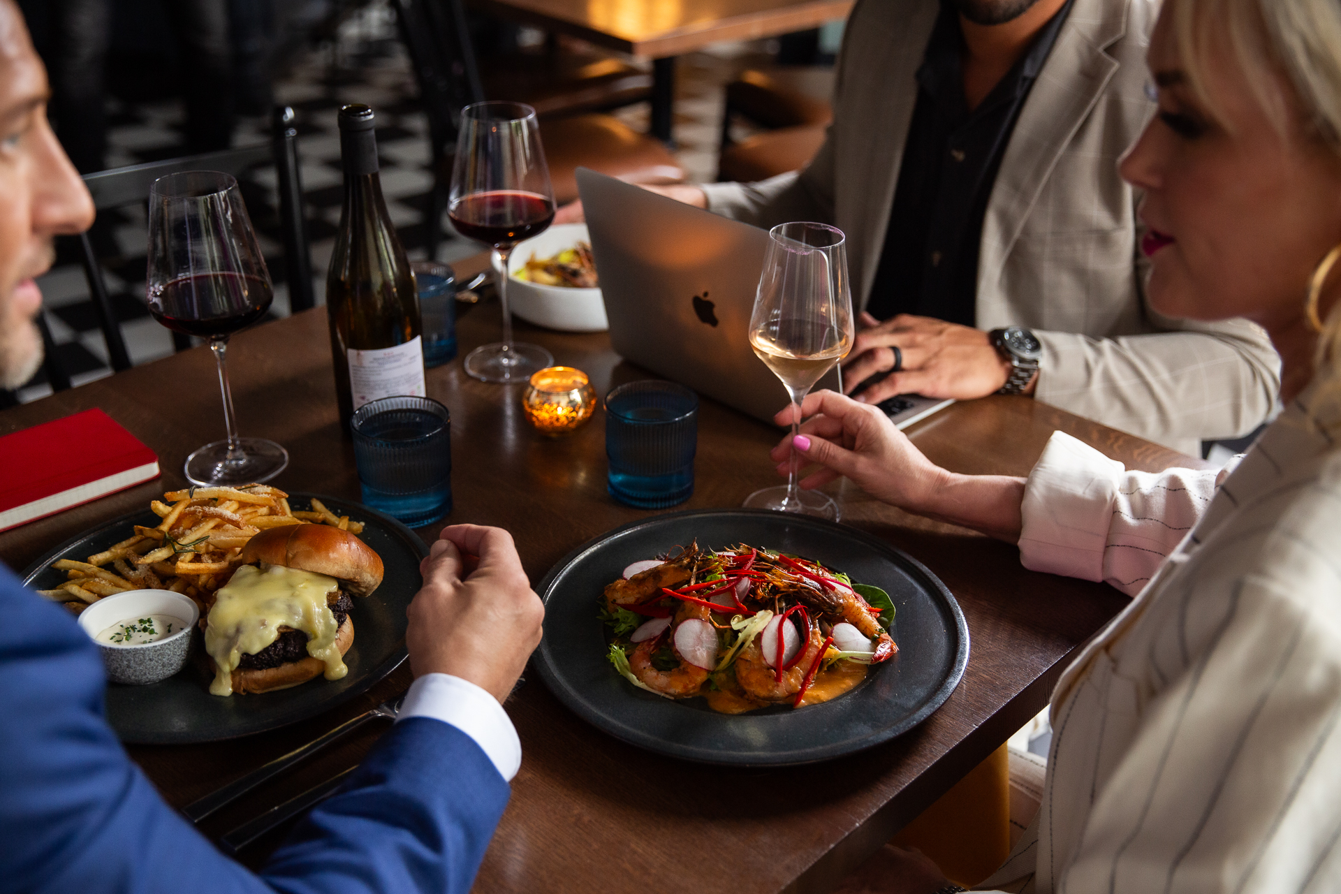 commercial photography of a business lunch at Eliza Jane hotel in New Orleans