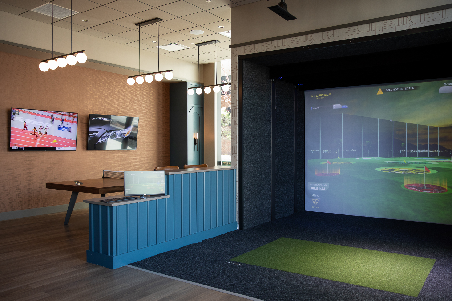 commercial photography of the Top Golf Swing Suite at Tempo Nashville