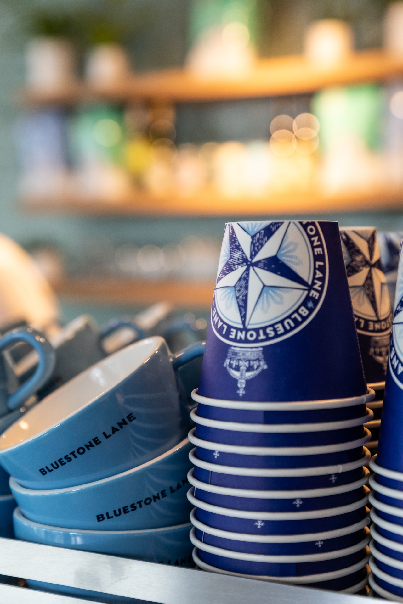 commercial photography of coffee cups at Bluestone Lane in tempo Nashville