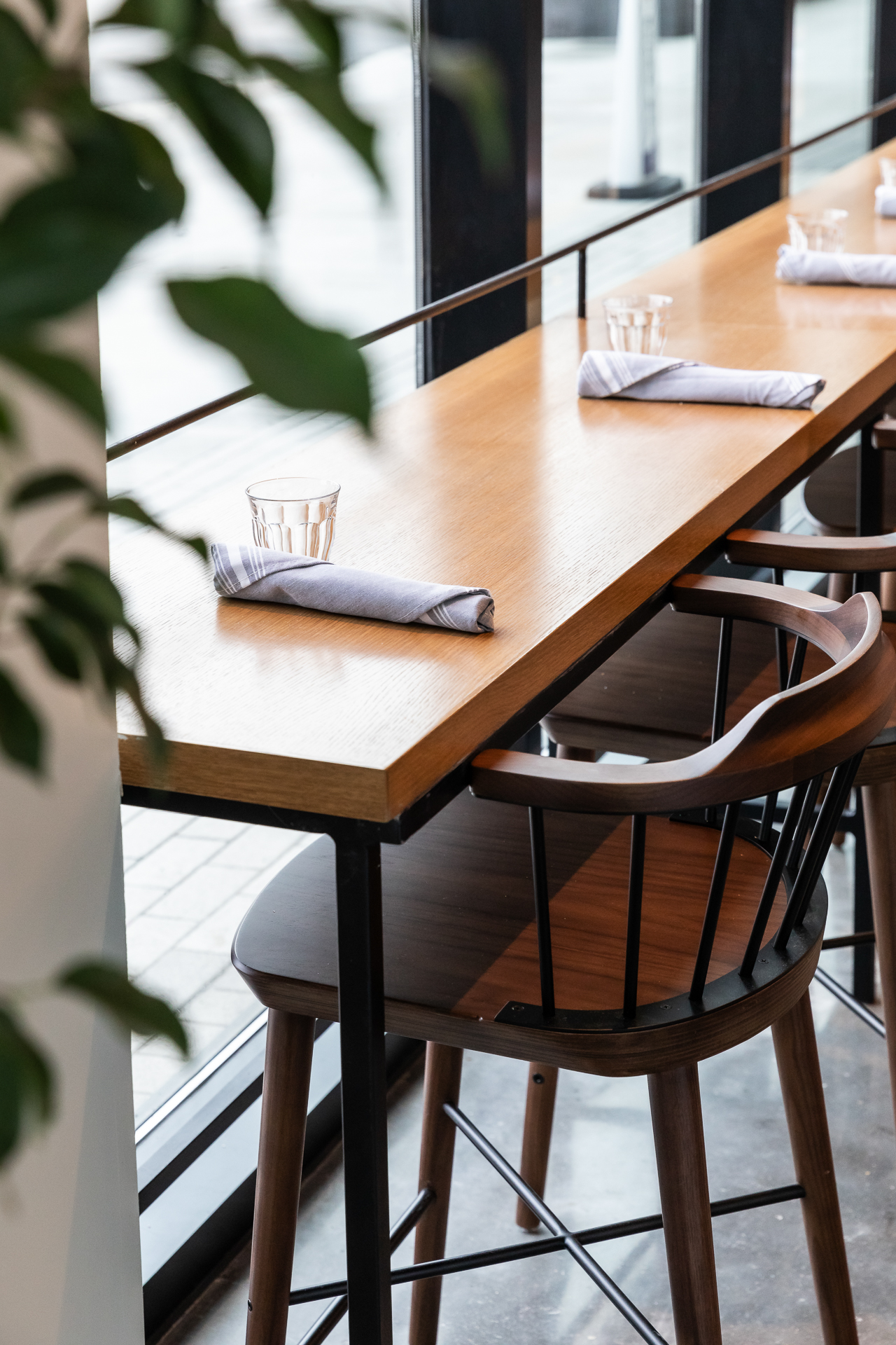 commercial photography of a counter at Bluestone Lane in Tempo Nashville with a plant and window