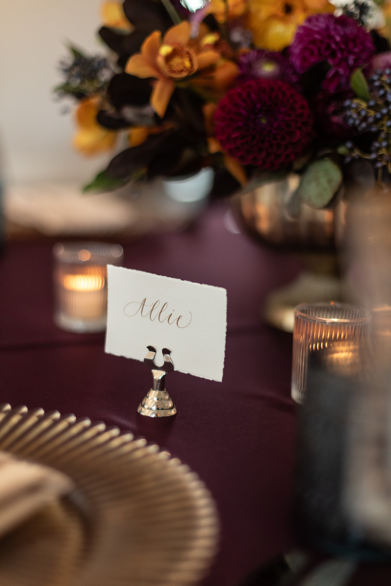commercial photography of a wedding place setting at a hotel 