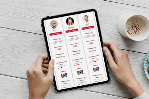 A person holding a tablet with the local agent finder application on it