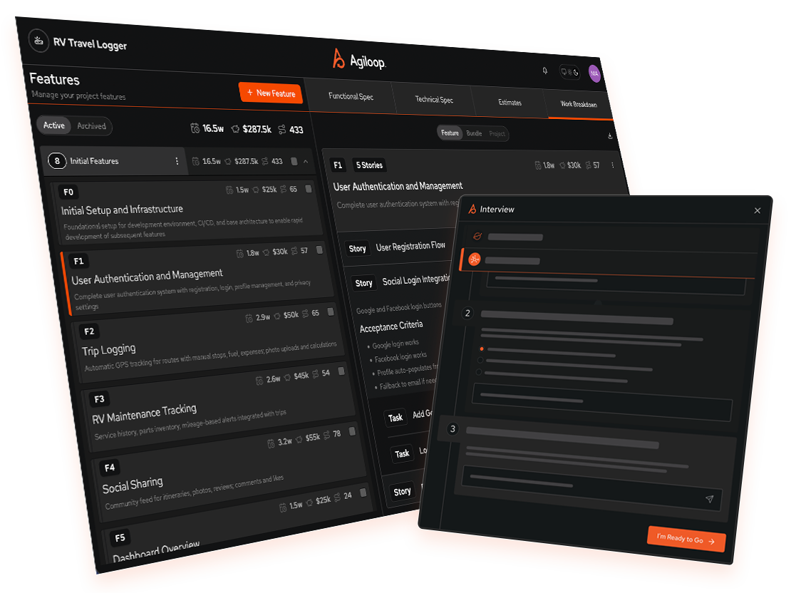 Screen shot of the Aglioop INVENT app screen