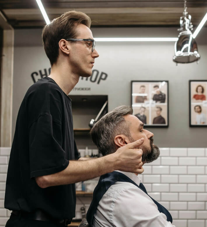 Franchise worker serving a client