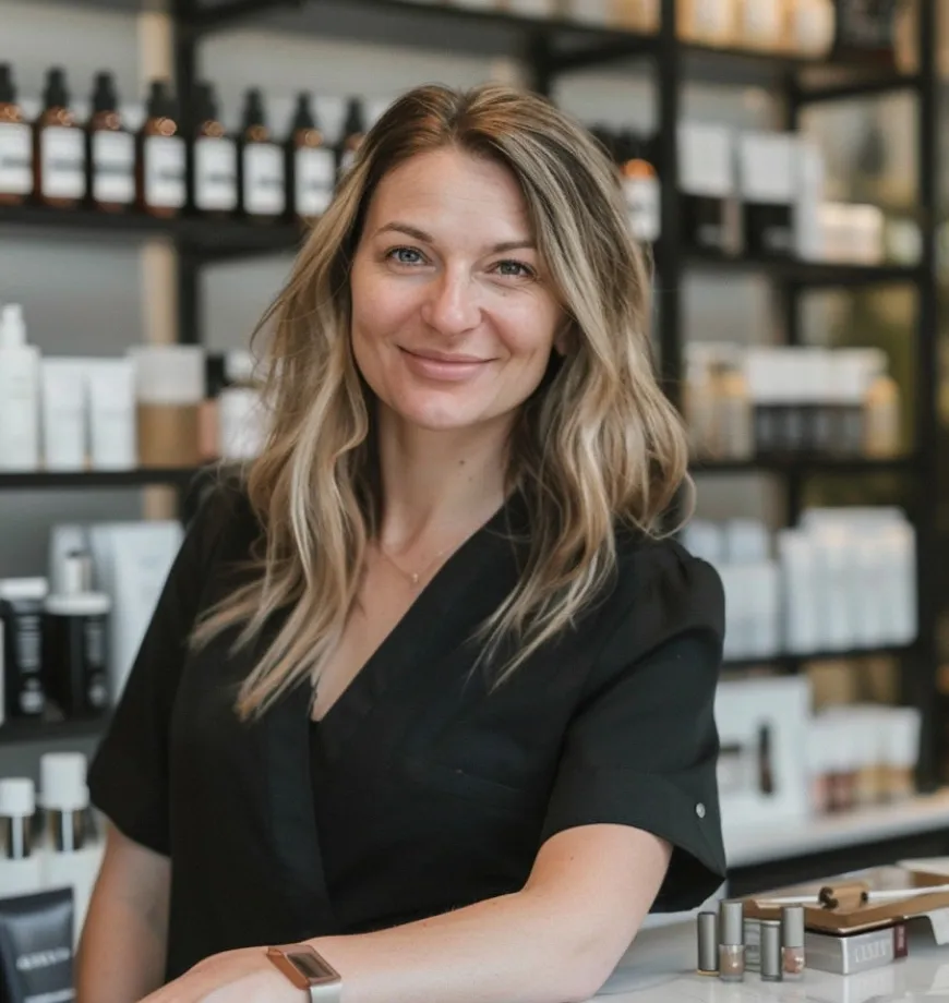 Business owner smiling while using Glammr in her business