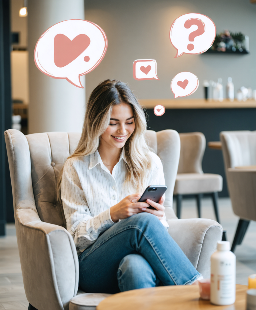 A young lady sitting comfortably and she has just had her questions answered