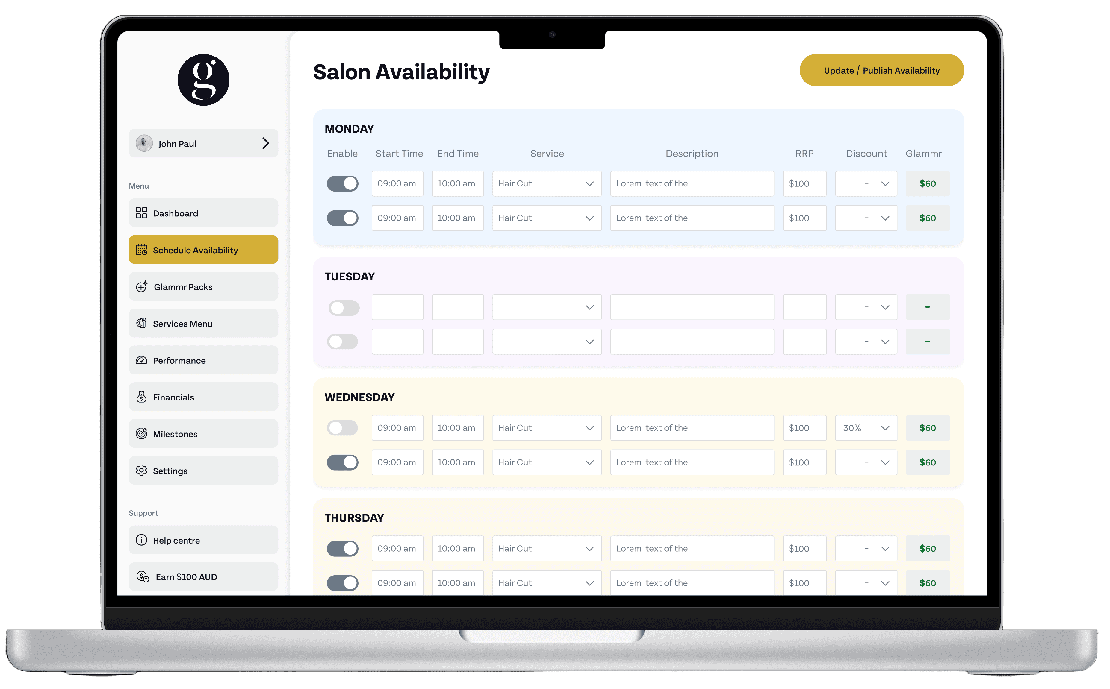 Laptop image of Glammr Booking