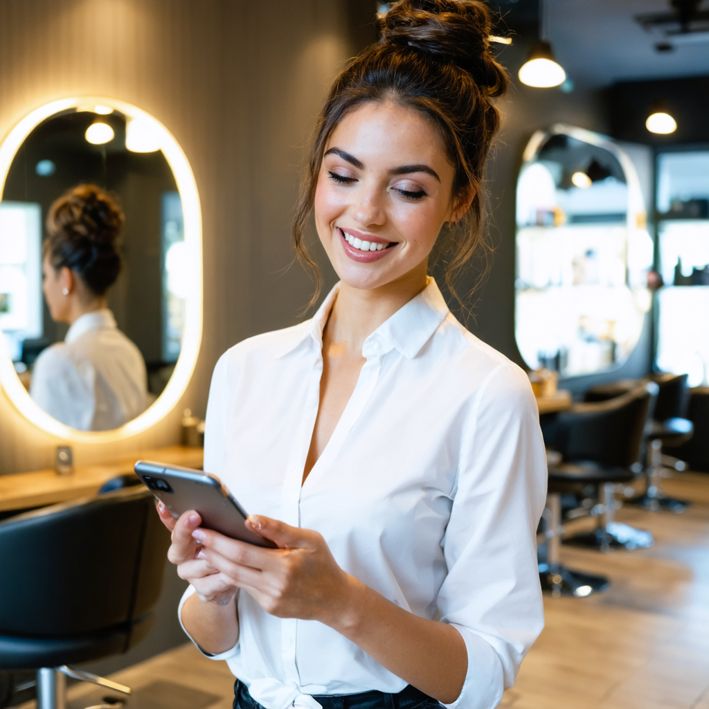 A.happy salon owner checking her payments
