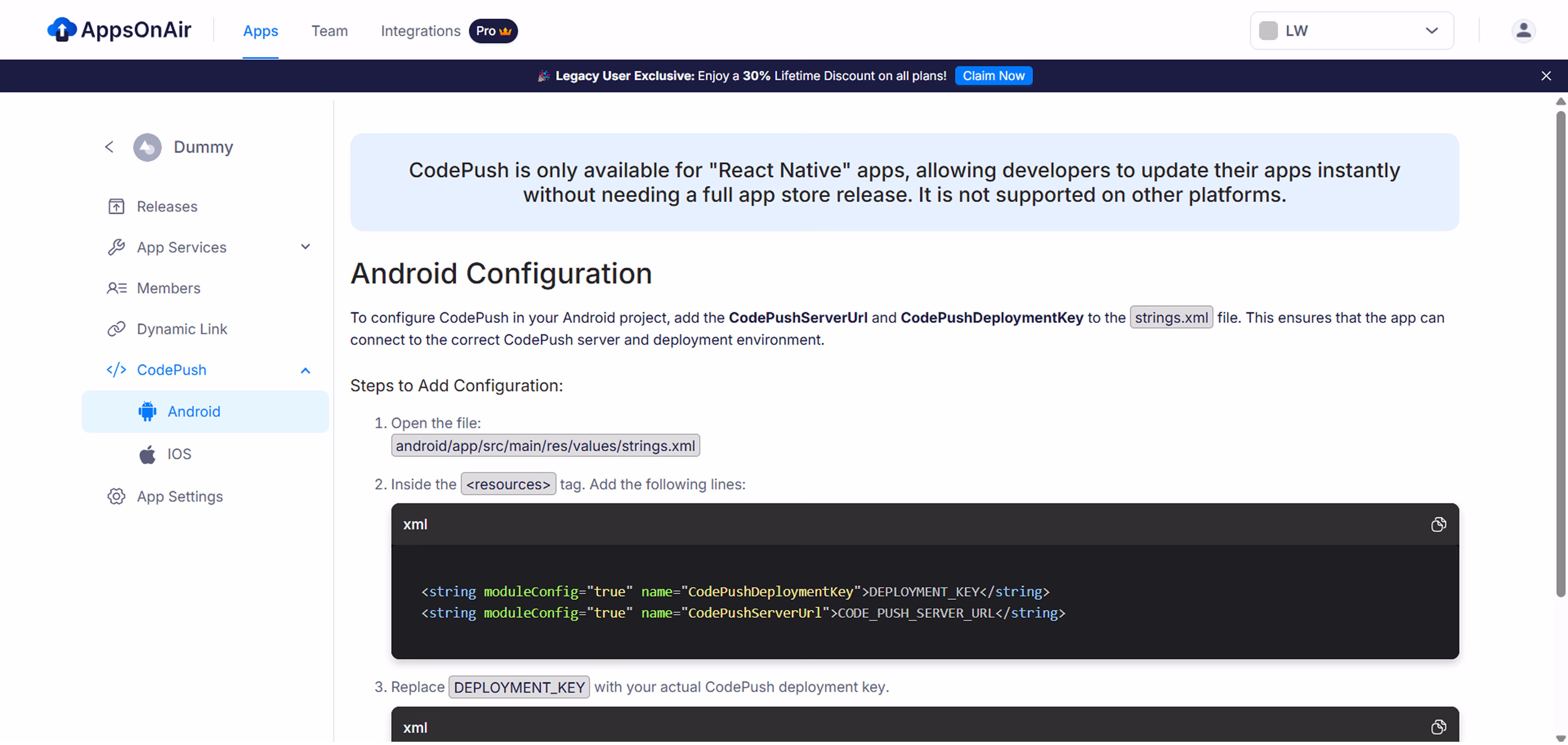 Deployment key for Android