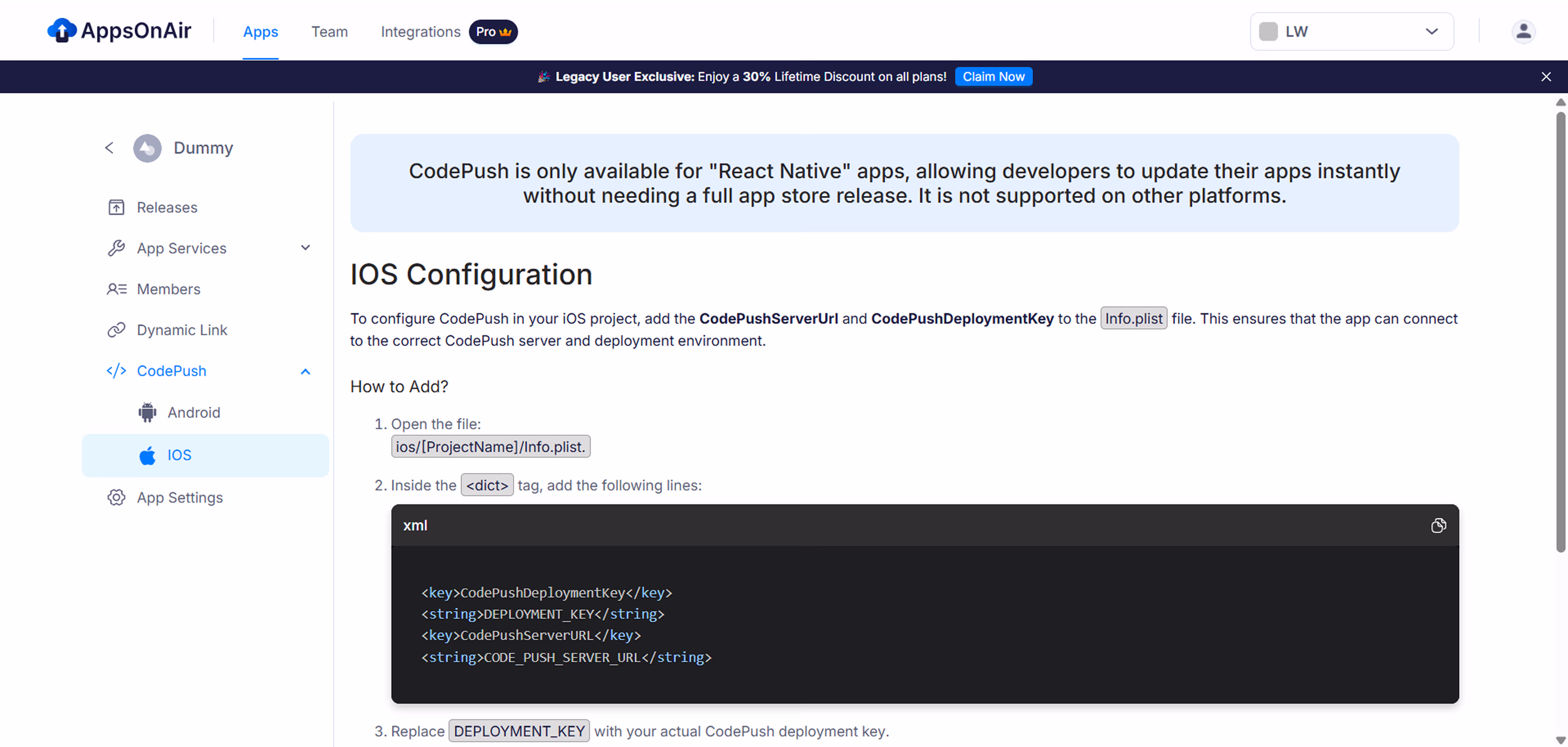 Deployment key for IOS