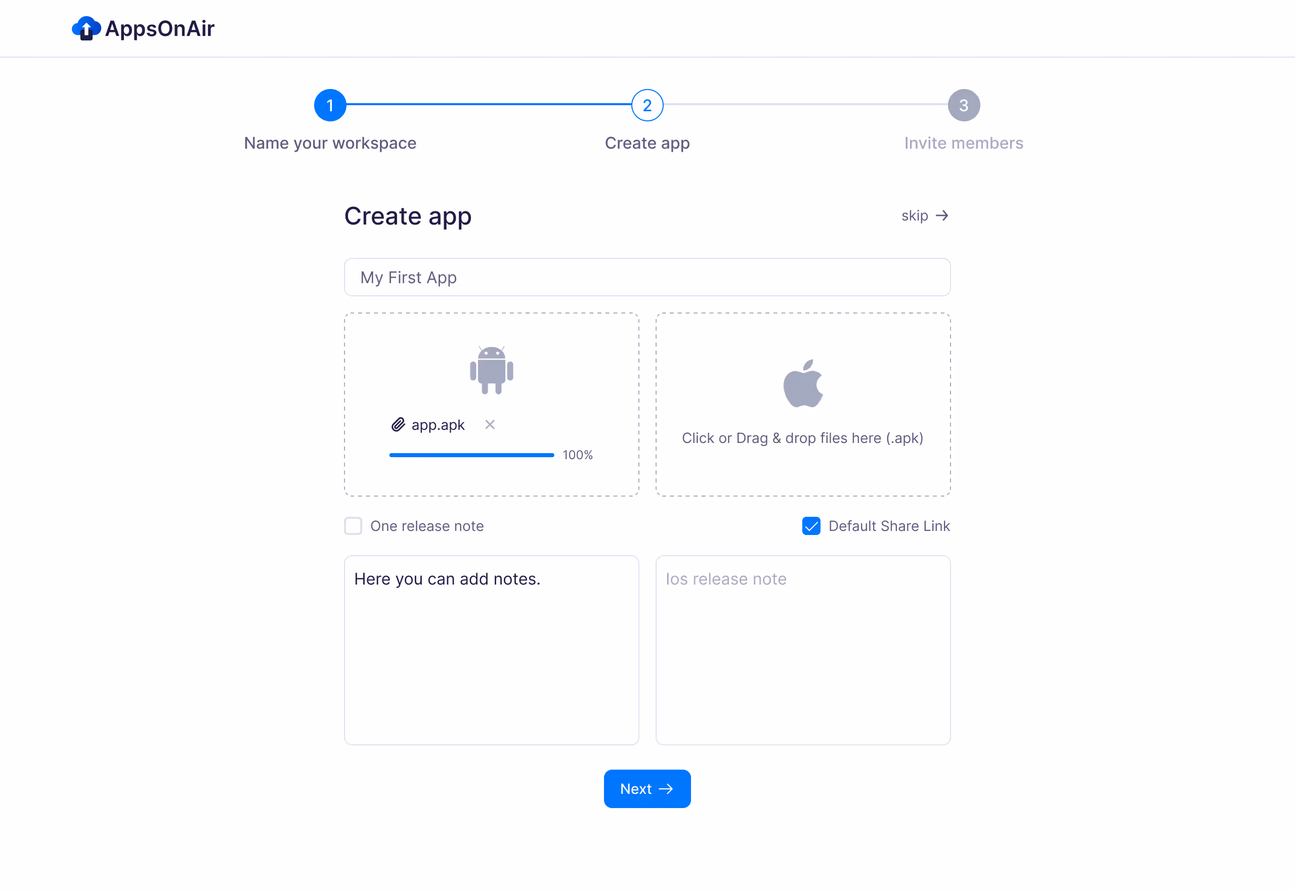 Creating App and Uploading APK file to share