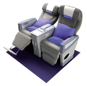 In a twocabin aircraft, OpenSkies' PE seat offers a 140-degree seat recline with a footrest. 